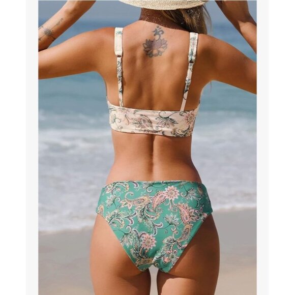 Cupshe Women's Enamel Paisley Fringe Bralette & Reversible Hipster Bikini Set XL - Picture 5 of 12